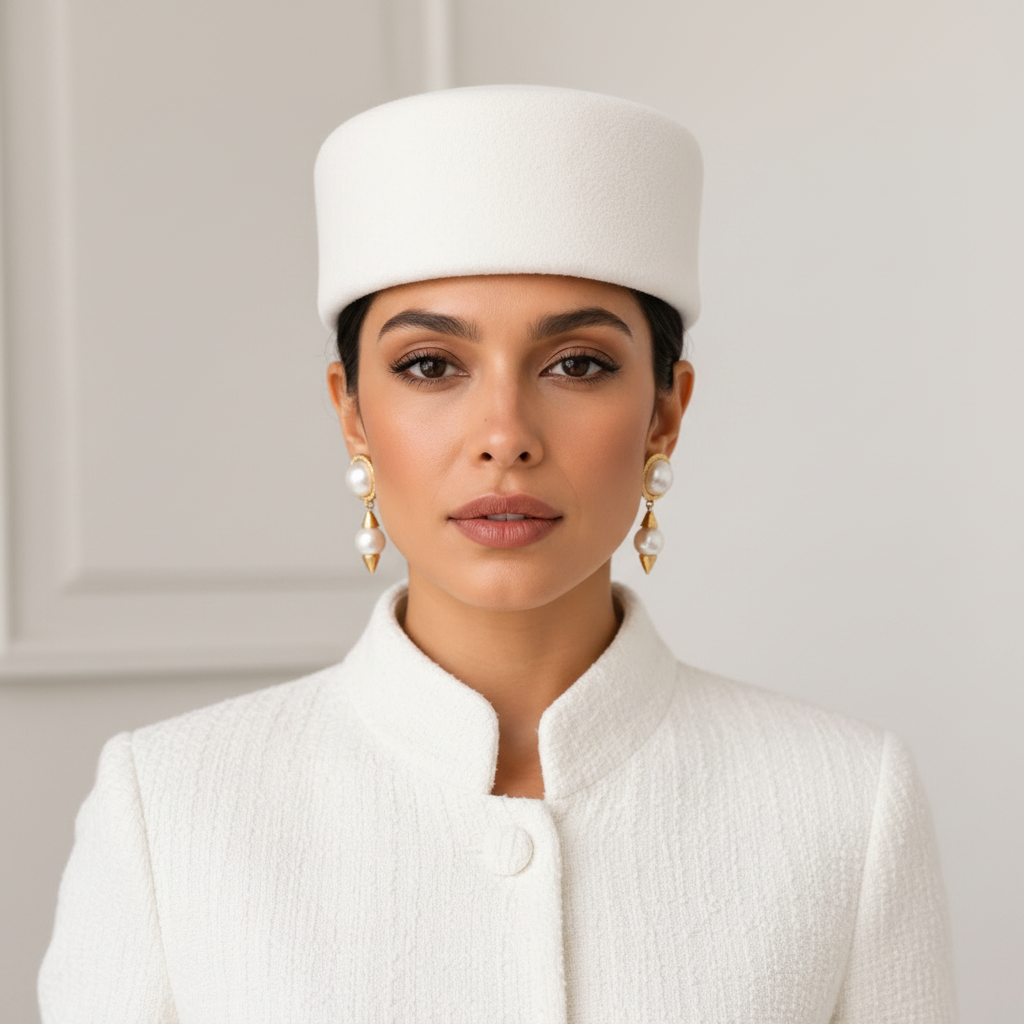 White Pillbox Hat - Front