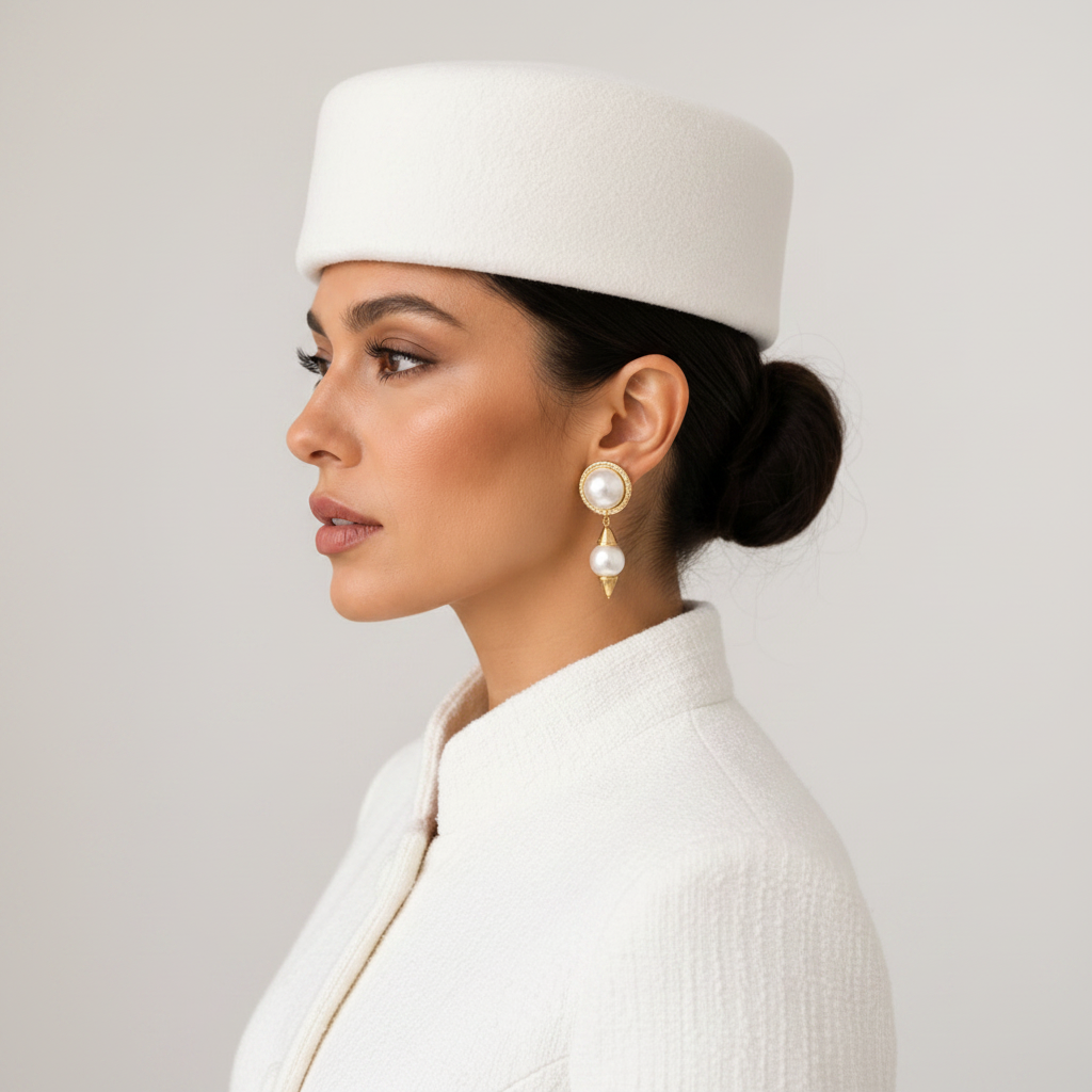 White Pillbox Hat - Side