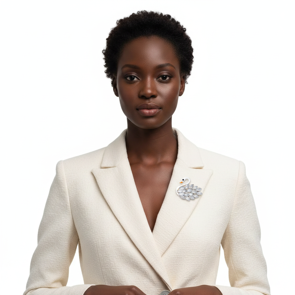 White Swan Brooch - Front Lifestyle