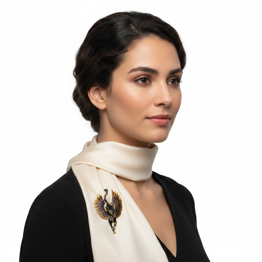Winged Bastet Brooch - Side Lifestyle