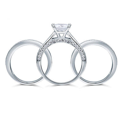 1.5Ct 3 PC 925 Sterling Silver Engagement Ring Set - Hautefull