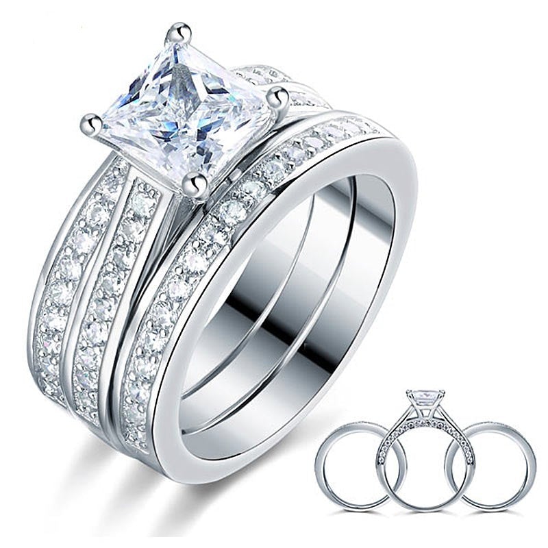 1.5Ct 3 PC 925 Sterling Silver Engagement Ring Set - Hautefull