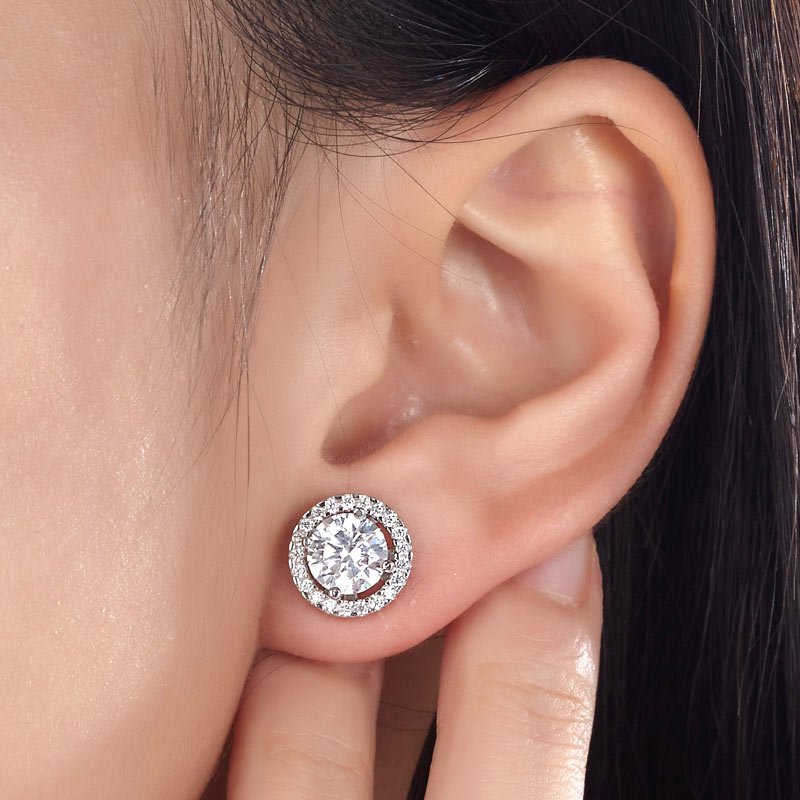 2.5 Ct Removable Halo 925 Sterling Silver Studs - Hautefull