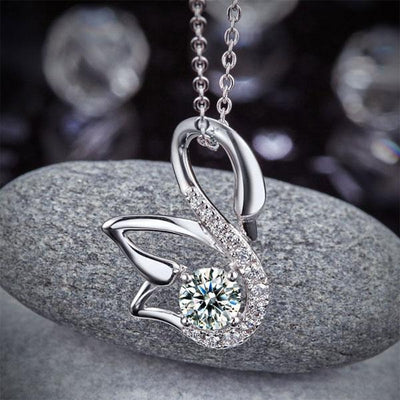 925 Sterling Silver Swan Pendant Necklace - Hautefull