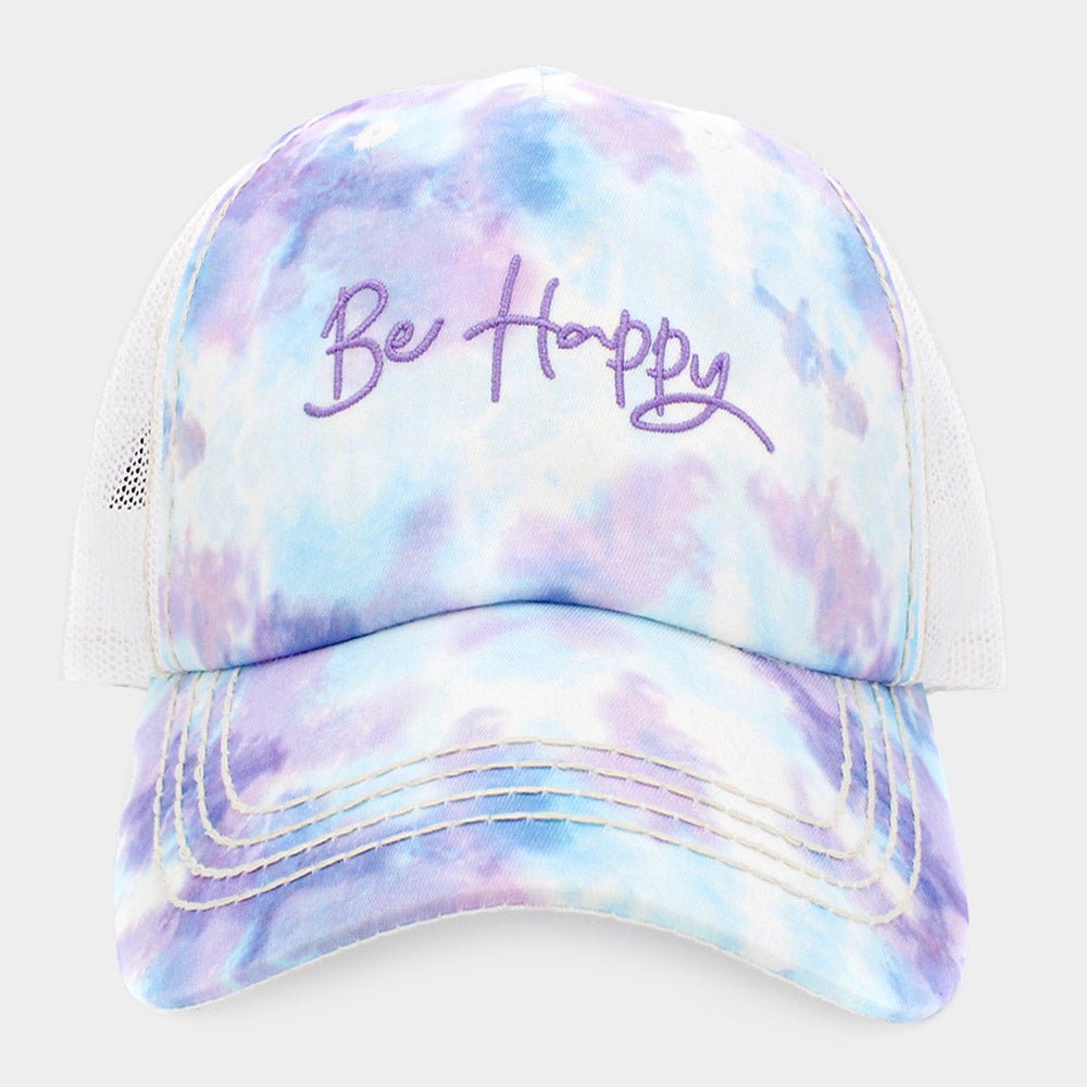 Be Happy" Tie Dye Baseball Cap Purple - Hautefull