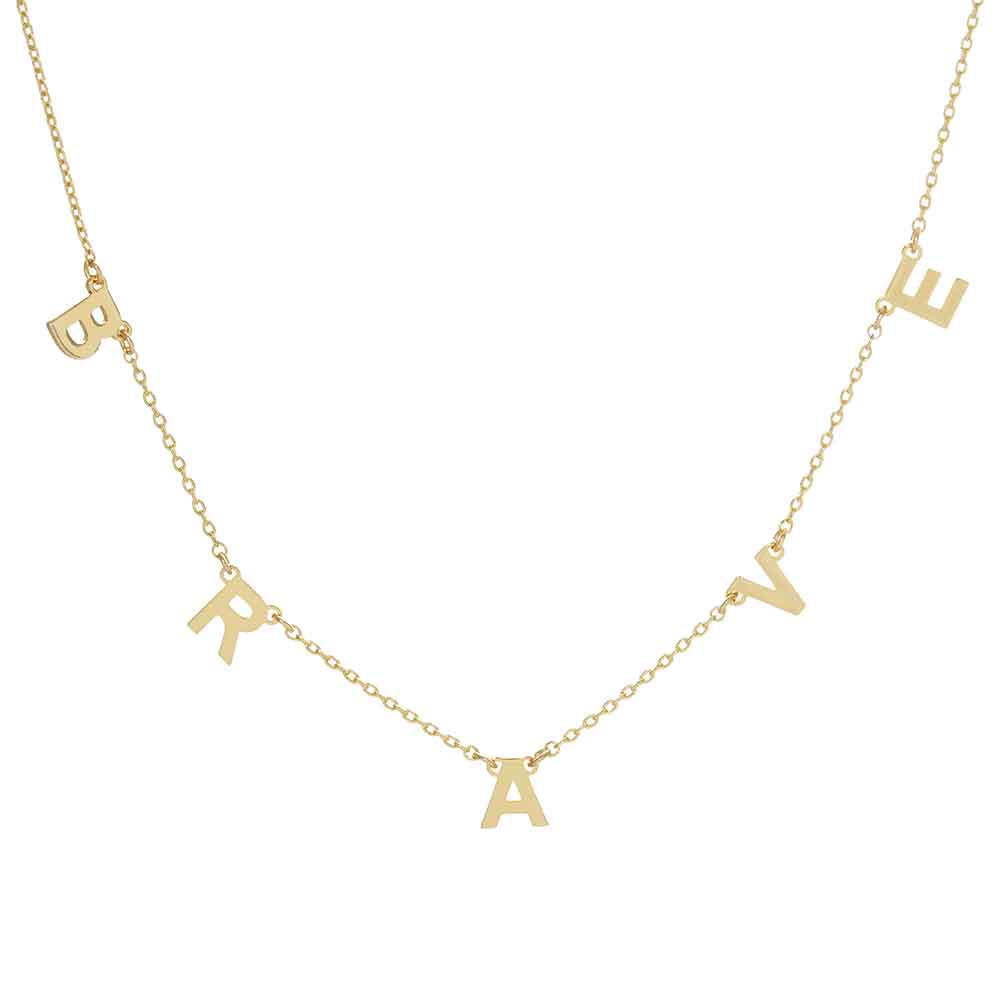 BRAVE Engraved Gold-Dipped Station Necklace - Hautefull