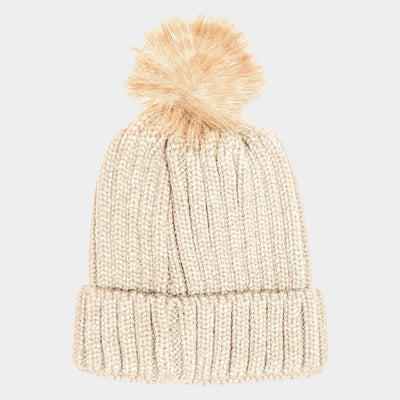 Cable Knit Pom Pom Beanie Hat - Hautefull