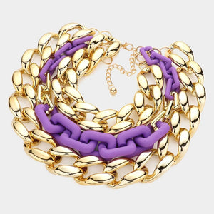 Chain Linked Color Block Layered Necklace - Hautefull