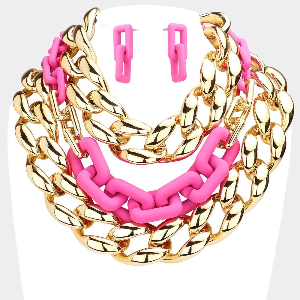 Chain Linked Color Block Layered Necklace - Hautefull