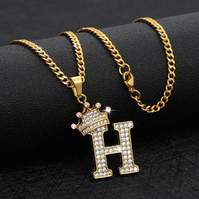 CZ Crown Initial Pendant Necklace - Hautefull