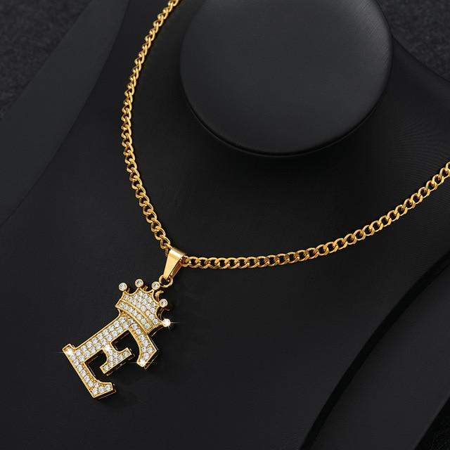 CZ Crown Initial Pendant Necklace - Hautefull