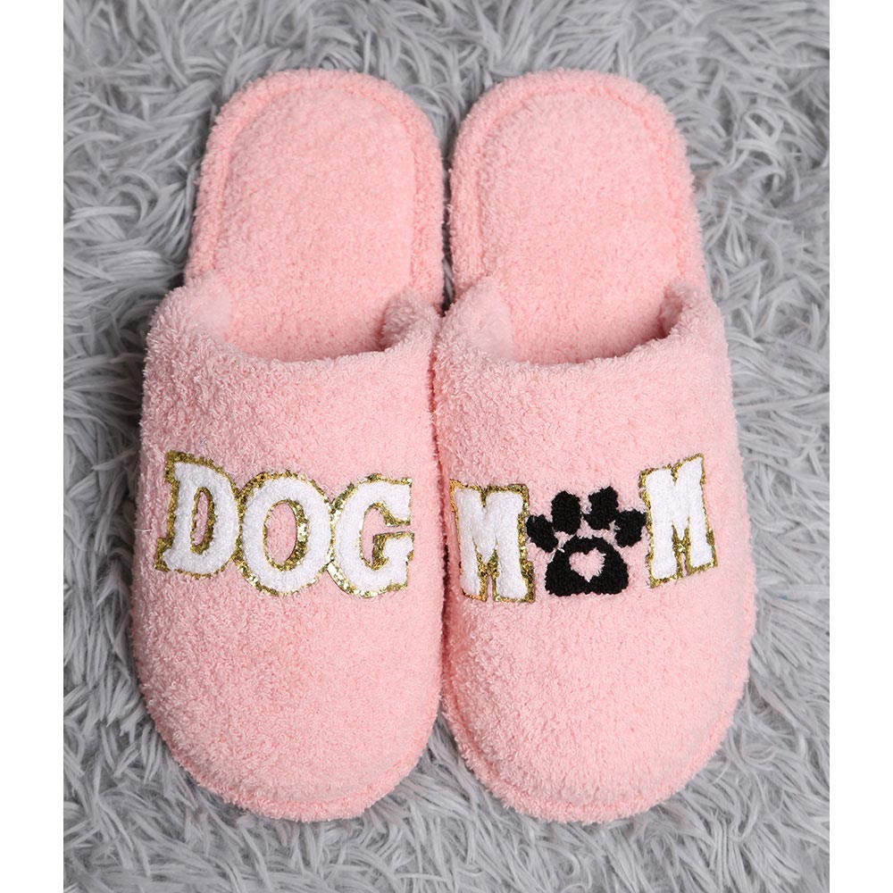 "Dog Mom" Paw-Printed Soft Indoor Slippers - Hautefull