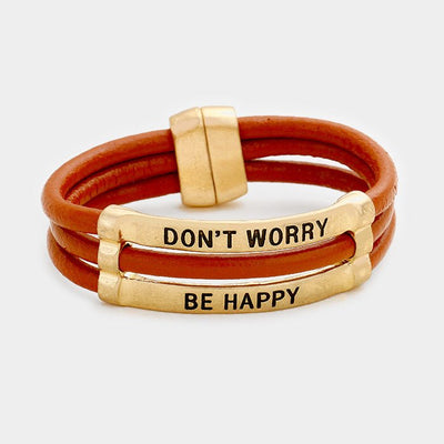 "Don't Worry Be Happy" Faux Leather Magnetic Bracelet - Hautefull