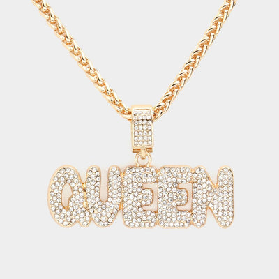 Embellished "Queen" Pendant Necklace - Hautefull