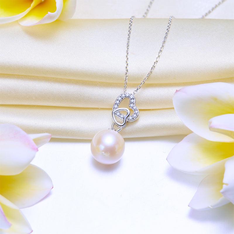 Fresh Water Pearl 925 Sterling Silver Heart Necklace - Hautefull