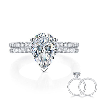 Halo Pear Two Band Pave Moissanite Engagement Ring - Hautefull