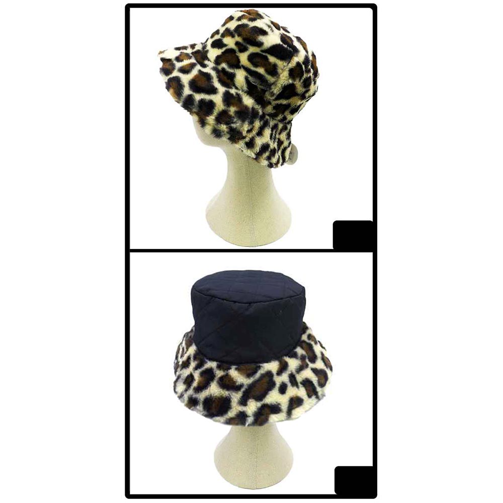 Leopard Print Faux Fur Bucket Hat - Hautefull