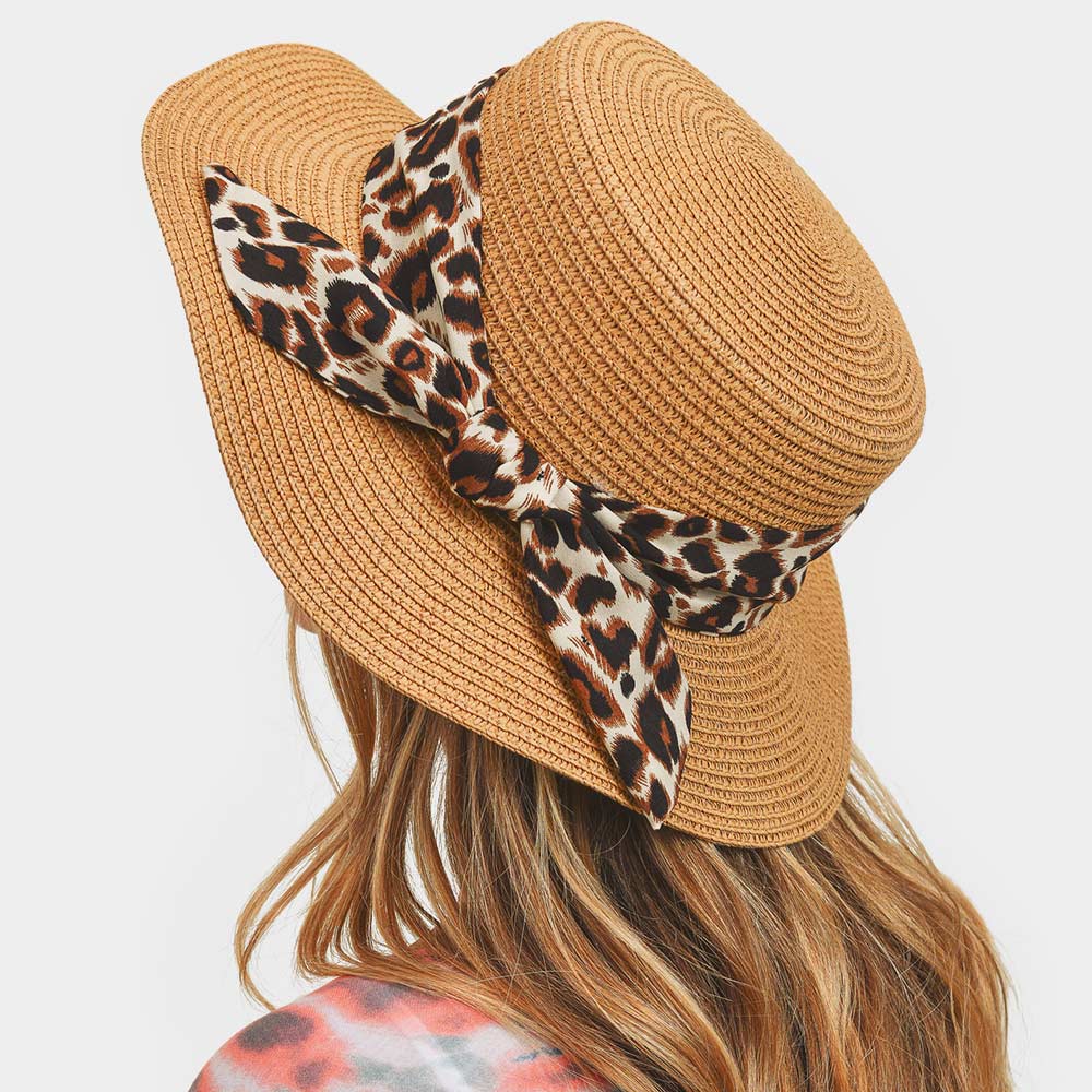 Leopard Print Ribbon Band Sun Hat - Hautefull