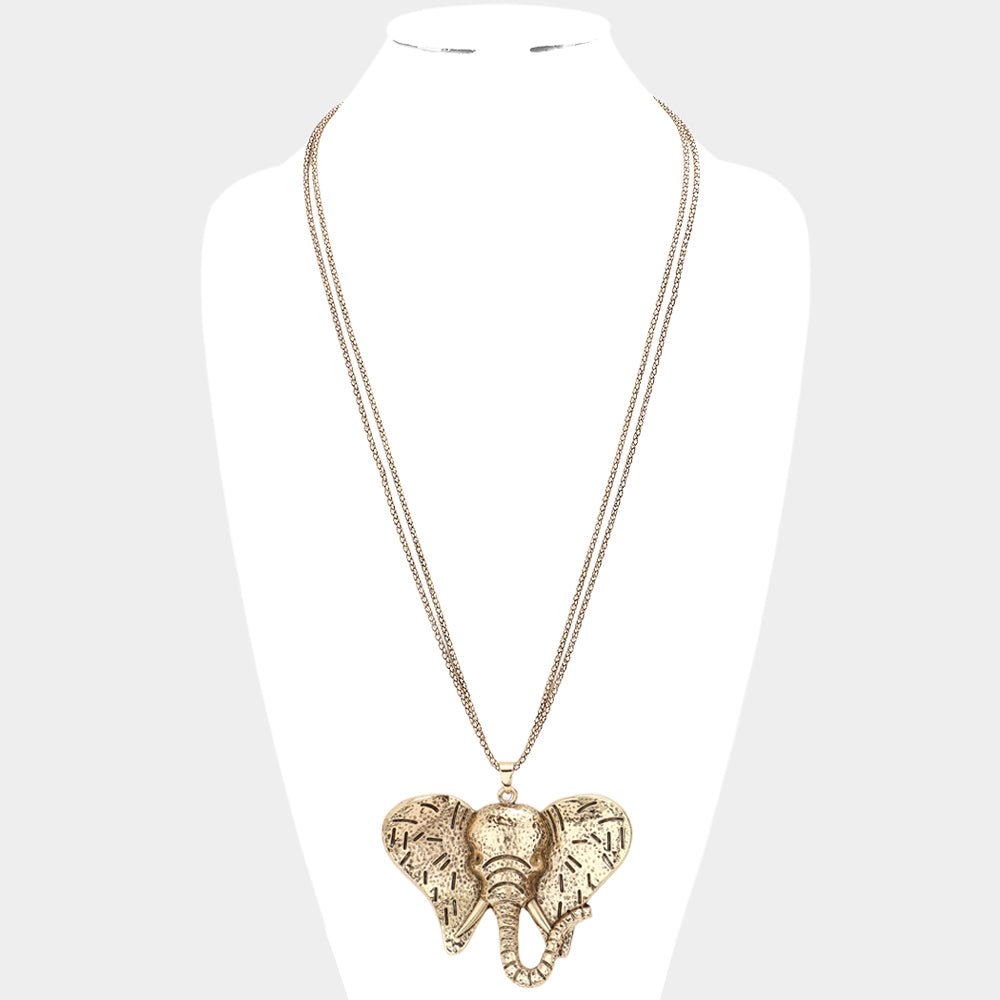 Metallic Elephant Pendant Necklace - Hautefull