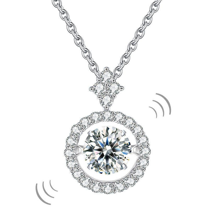 Moissanite Diamond Dancing Halo Pendant Necklace - Hautefull