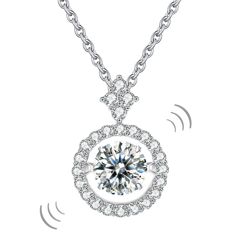 Moissanite Diamond Dancing Halo Pendant Necklace - Hautefull