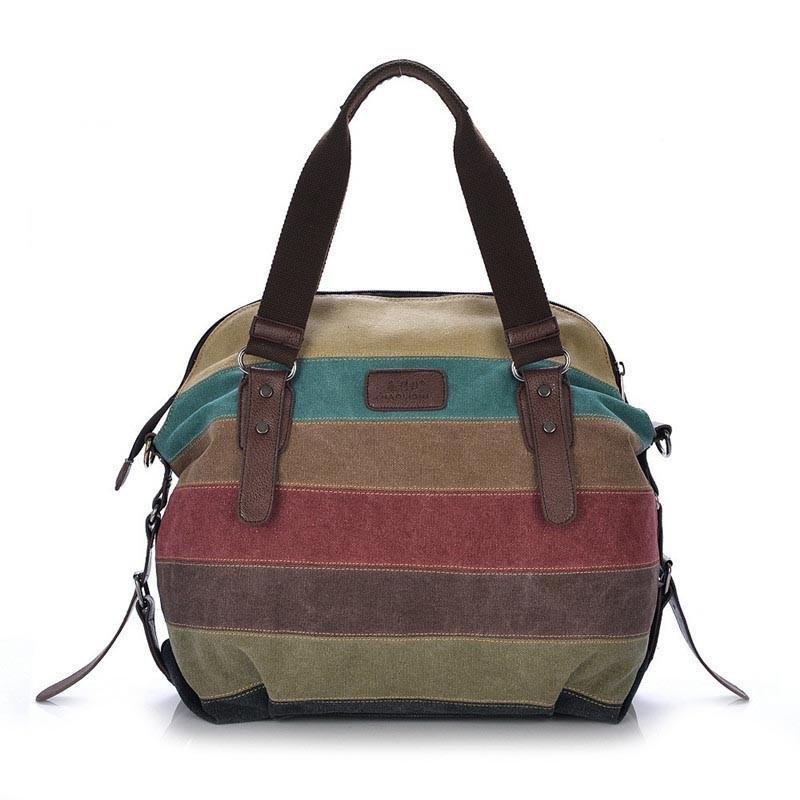Shoulder Bag Striped Canvas Tote Bag - Hautefull