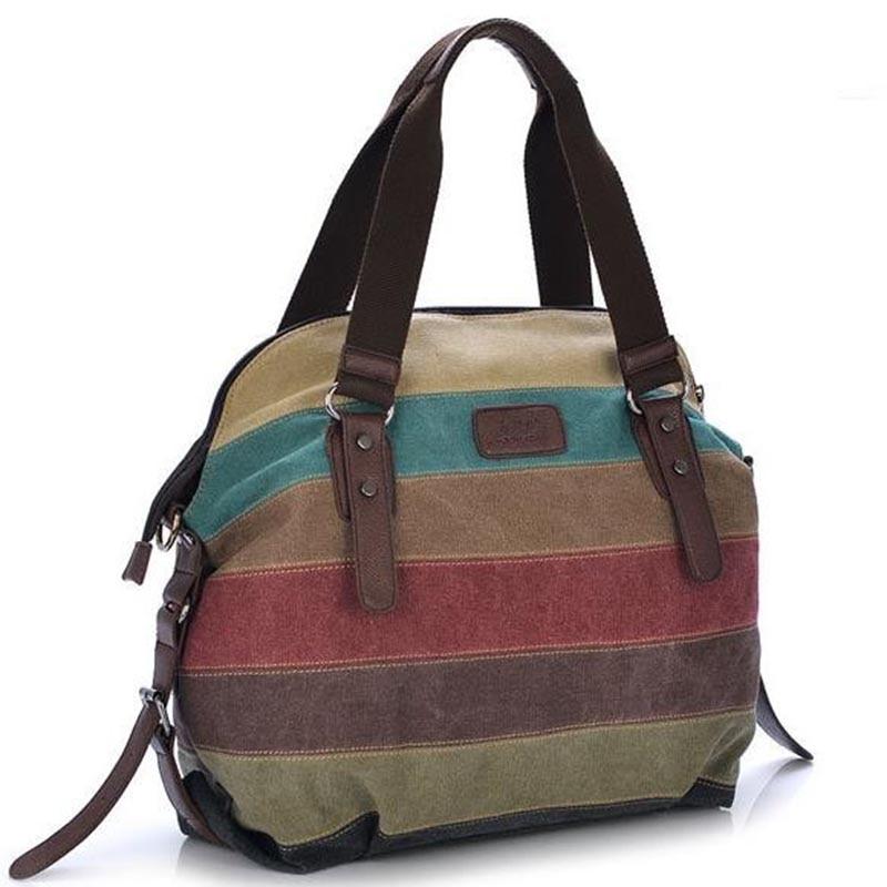Shoulder Bag Striped Canvas Tote Bag - Hautefull