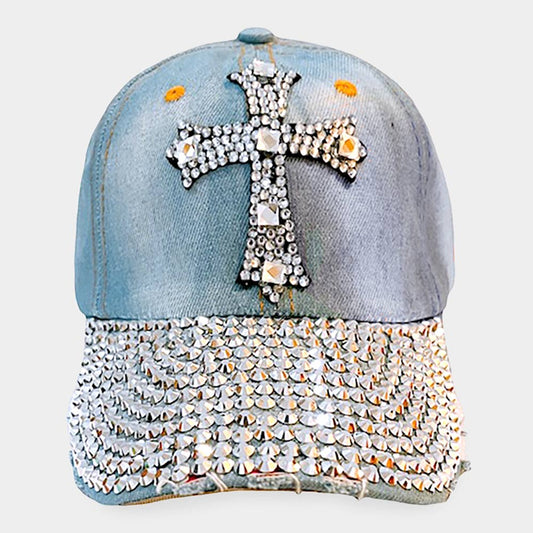 Studded Cross Bling Baseball Cap - Hautefull