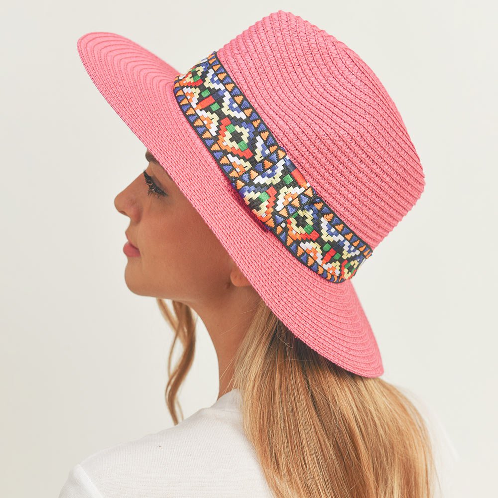 Tribal Print Band Panama Hat for Women - Hautefull