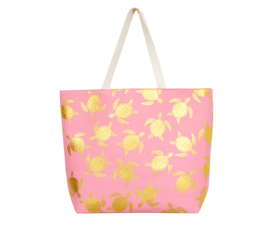 Turtle Print Metallic Beach Bag for Women - Hautefull