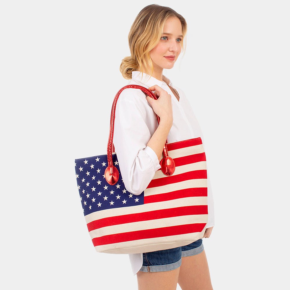 USA Flag Printed Beach Tote Bag - Hautefull
