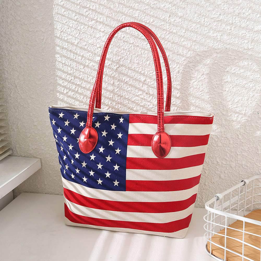 USA Flag Printed Beach Tote Bag - Hautefull