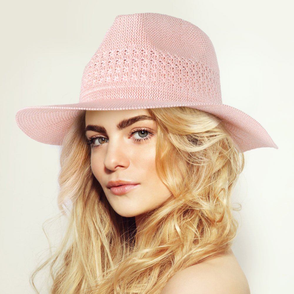 Women's Straw Fedora Hat in Pink - Hautefull